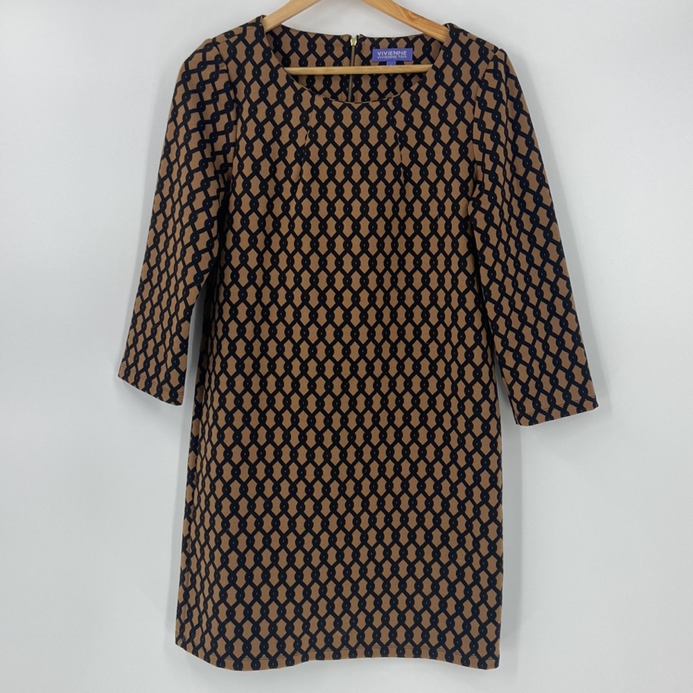 Vivienne Tam career shift dress geometric chain link print gold tone zipper